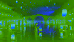 Las linternas flotan en un río verde jade bajo un cielo oscuro mientras los aldeanos rinden homenaje a la memoria de Meilin durante el Festival de las Linternas.