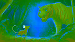 Sang Kancil faces the tiger confidently in the forest, ready to outsmart the predator.