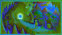 The Hidden Cave: Liam entering the hidden cave inside the mountain, facing intricate puzzles and fearsome creatures. The scene is vibrant with detailed textures, showing the dark, mysterious cave and its dangers.