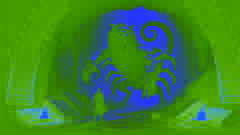 O Manticora, uma criatura semelhante a um leão com rosto humano e cauda de escorpião, emerge das sombras em um vale.