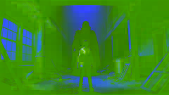 Amir stands in a dimly lit room, facing an imposing figure in a dark outfit, ready for confrontation.