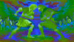 La Morrígan, la déesse de la guerre, tente de nuire à Cú Chulainn sous la forme d'un corbeau.
