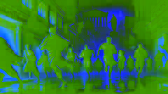 Daedalus and his followers flee the city of Atlantis at night, pursued by guards through darkened streets