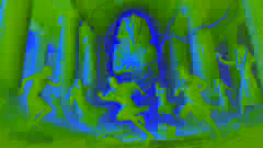 El faraón y sus hombres huyen de la tumba mientras la energía divina gira a su alrededor y las estatuas de Khepri cobran vida.