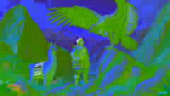 Tupac encounters the condor on a rocky outcrop in the Andes.