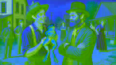Jim Smiley proudly shows his frog, Dan’l Webster, to a skeptical stranger on a dirt road in a small rural town.