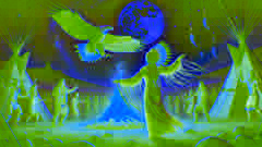 Star Feather und Eagle Claw tanzen unter dem sternenbedeckten Himmel beim Fest.