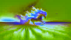 The ghostly horse emerges from swirling mist on the Puszta at twilight