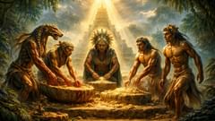 Ground nine times, mixed with divine blood—from sacred corn, the first true humans took shape.