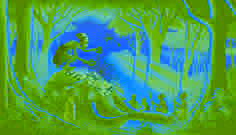 Anansi y su descendencia de arañas tejiendo una extensa red de telarañas sobre el lomo del elefante caído bajo la luz de la mañana.