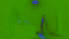 Última cámara iluminada por la luna, con un monje espectral protegiendo un relicario abierto lleno de tesoros