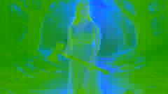 Goddess emerging from stream to present axes