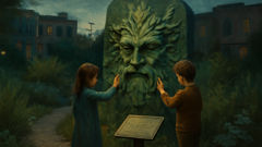 L'homme vert — sculpture moderne — jardin.