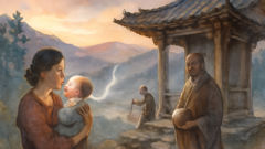 Gumiho sacrificing her bead to save a child at a mountain shrine