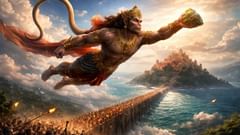 Um salto, centenas de milhas — a devoção concedeu a Hanuman o poder de atravessar o mar.