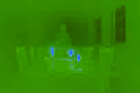 Empty table lit by candle with a faint silhouette in the background