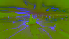 A traveller stands at the edge of a crystalline salt lagoon with swirling lights around him.