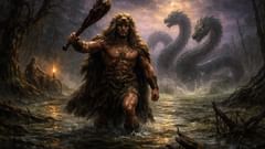 Herakles dringt in die vergifteten Sümpfe von Lerna vor, um sich seiner zweiten Aufgabe zu stellen.