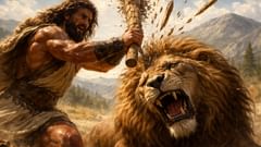 Até mesmo a poderosa clava de Hércules se mostra inútil contra a pele sobrenatural do leão.