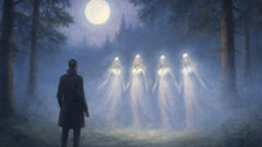 Misty Iele emerging in a moonlit forest glade, mysterious and luminous