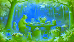 Barnaby et ses amis se sont réunis autour d'une table éclairée par une lanterne pour le pique-nique de la récolte.