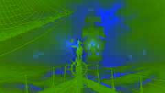 Klabautermann on bowsprit warns captain of hidden reef ahead in thick fog.