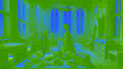 A Senhora de Stavoren recebendo os comerciantes no porto, seu traje extravagante brilhando ao entardecer