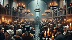 Candlelit tribunal tries accused villagers for Buckrider crimes in Limburg.