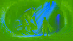 Bantong defeats Rabot, the half-man half-beast monster, inside a shadowy cave.