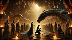 The dragon's court within the mountain, princess and Luka negotiating under twelve turned heads