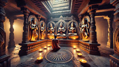 Kali, Tara, Tripura Sundari, Chinnamasta und Bhuvaneshvari – ikonische Darstellungen in Tempel-Basreliefs.