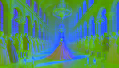 Cenicienta llegando al majestuoso Château de Bellemont con un deslumbrante vestido de seda lavanda