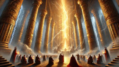 Lightning strikes El’s temple as Keret faces his brother Hasiru during a coup.