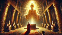 King Keret receives a vision from the god El in a glowing palace hall.