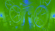 Horace stands inside the Astronomical Clock’s massive gears, reaching for a bronze lever while Master Hanuš’s ghost watches.