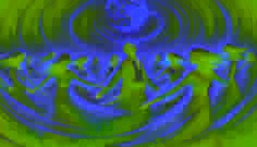 Ionuț, caught in the Iele’s dance, moves in perfect harmony with them, his expression a mix of awe and fear.