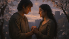 Isabel e Diego trocam votos sob amendoeiras em flor.