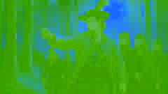 Janosik leading his outlaw band through misty Carpathian woods