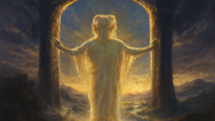 Janus emerging at the dawn of creation between darkness and light