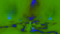 A lone adventurer descends into a glowing underwater cave filled with ancient symbols.