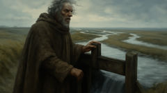 تصوّر مُتخيَّل لحارس المصب: حارس بين الأرض والبحر، وتبرز يقظته في قلب القصة من الناحيتين الأخلاقية والعملية.