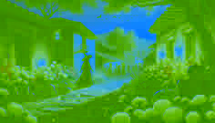 Dawn light floods a broken chapel as villagers emerge, their faces hopeful amid scattered marigold petals.