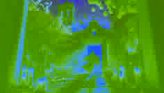 La Nahuala appears at a chapel doorway, clad in ragged shawls, her eyes glowing fiercely in the moonlight.