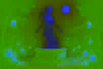 A spectral water spirit rising from a well in Ramallah’s square as lanterns illuminate the scene