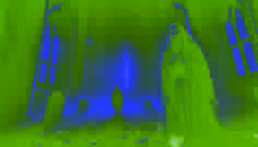 Une femme médiévale spectrale apparaît devant Erik dans les ruines, entourée de brouillard, suppliant avec des yeux empreints de tristesse.