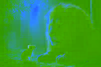 A lion and a mouse standing side by side at the edge of a forest clearing at sunrise