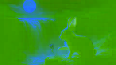 Rabbit retrieving midnight flower by waterfall