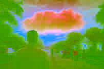 First glimpse of the purple lithium clouds over a suburban Austin street