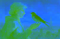 Una pequeña golondrina, que se posó con valentía en el hombro del príncipe, sobre un cielo cubierto de nieve.
