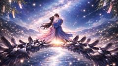 Uma noite. Uma vez por ano. As urracas formam a ponte, e os amantes das estrelas finalmente se abraçam.